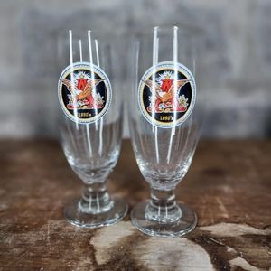 ANHEUSER BUSCH set of 2 glass beer pilsners draft 1890's BUDWEISER